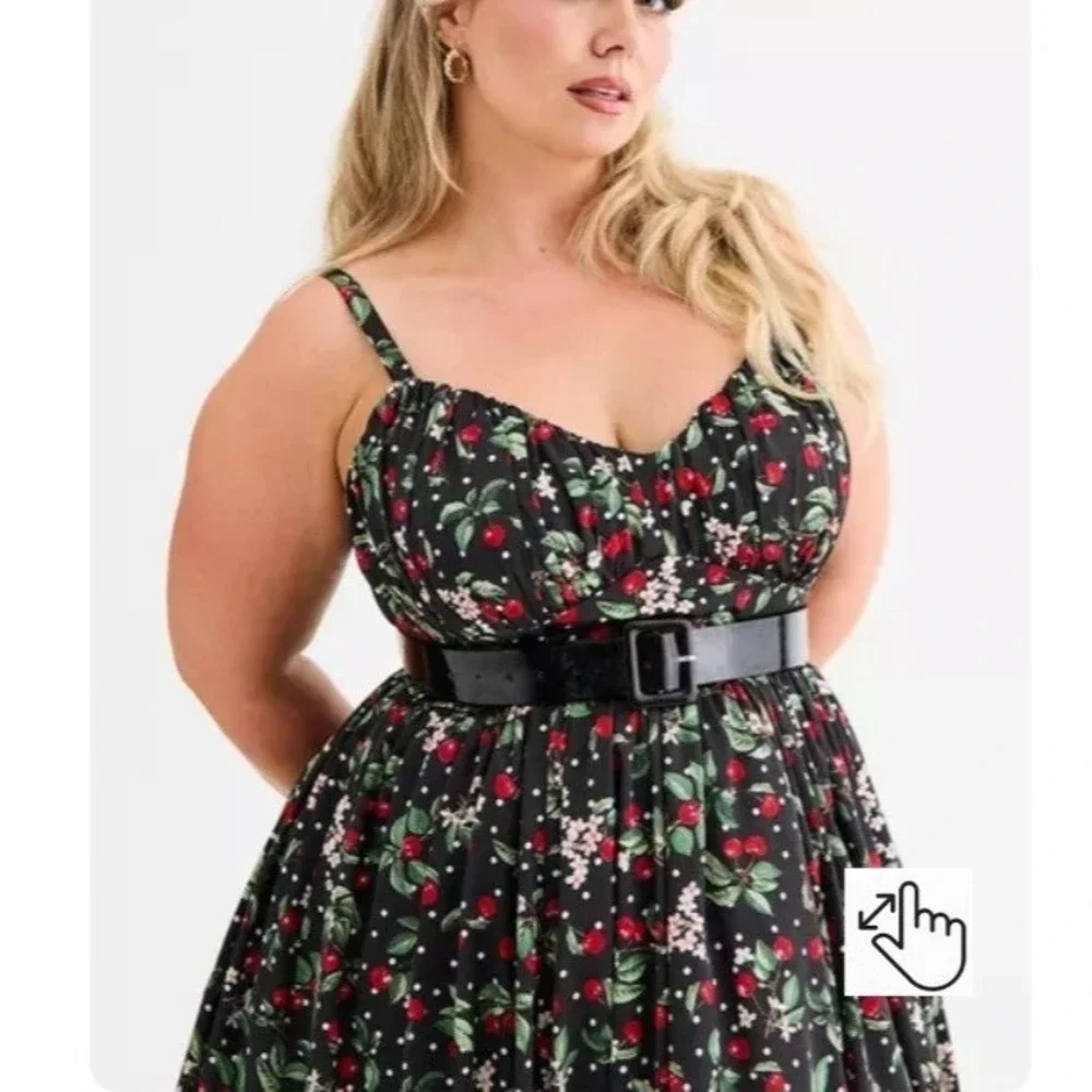 Retro Chic Torrid Dress 30 6X NEW Cherry Swing Chiffon Baby Doll Full Spring Red - Picture 5 of 12